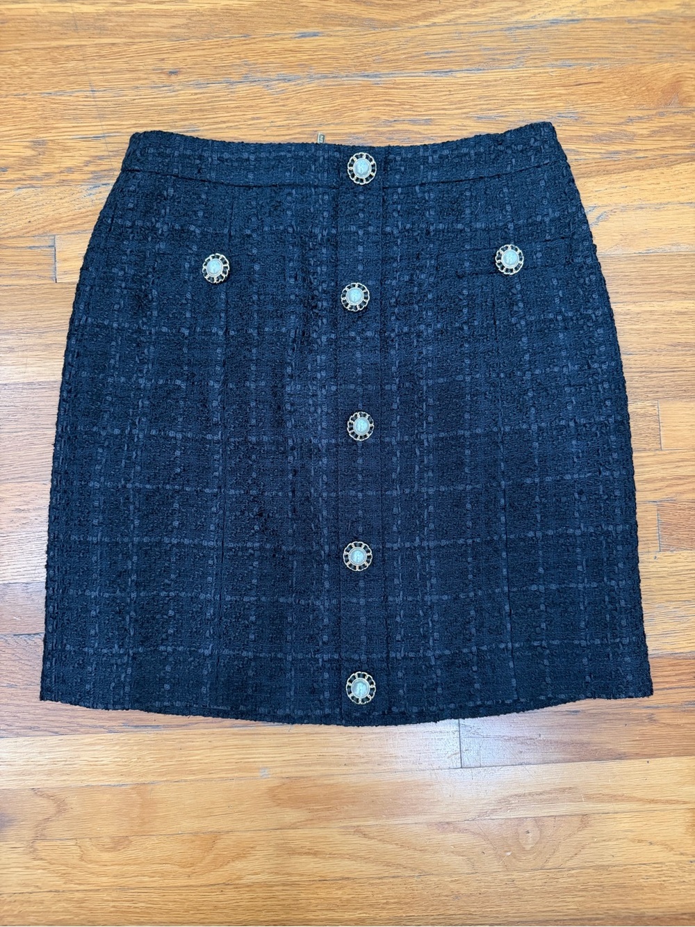 MARCIANO - Classic Black Tweed Button-Front Women's Skirt - Size 0